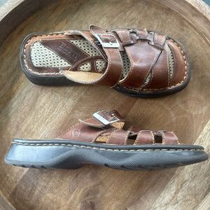 Born Vintage Brown Leather Sandals Slides with Buckle Chunky Boho Women’s Size 7